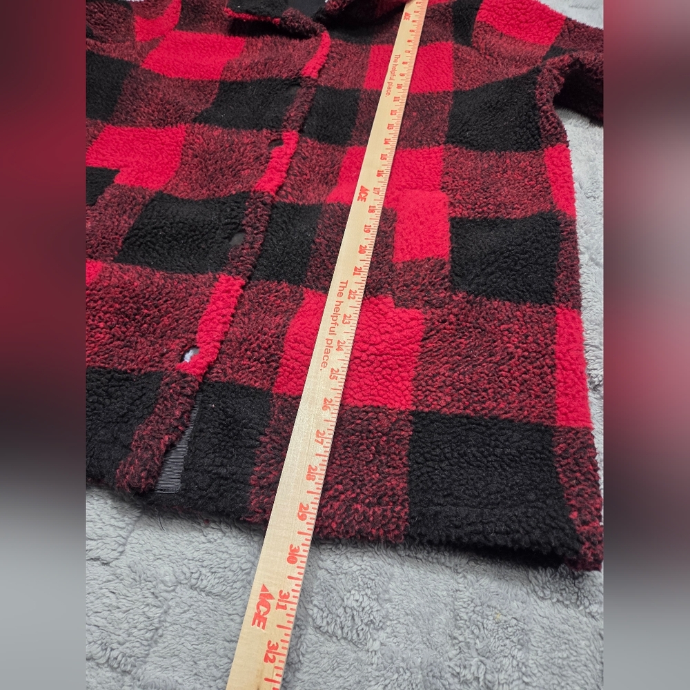 Maurices Red and Black Buffalo Check Sherpa Coat Size XL Womans - Picture 4 of 9